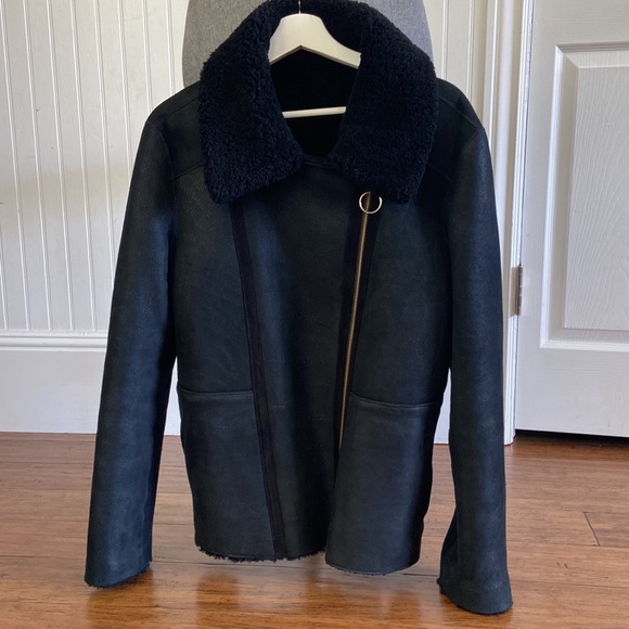 ME+EM 2022 Genuine Sheepskin Shearling Leather Reversible Moto Jacket - Picture 3 of 10